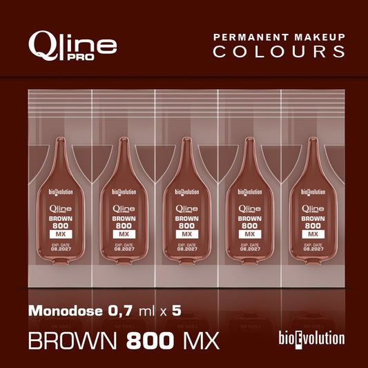 5 Pack MONODOSE QLINE Pro Permanent MakeUp Colour Brown 800MX, each bottle x 0,7 ml