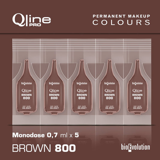 5 Pack MONODOSE QLINE Pro Permanent MakeUp Colour Brown 800,  each bottle x 0,7 ml