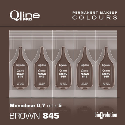 5 Pack MONODOSE QLINE Pro Permanent MakeUp Colour Brown 845, each bottle x 0,7 ml