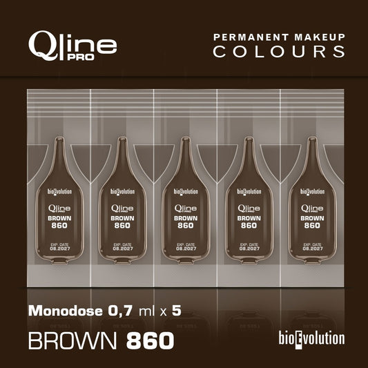 5 Pack MONODOSE QLINE Pro Permanent MakeUp Colour Brown 860, each bottle x 0,7 ml