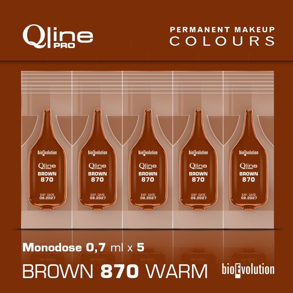 5 Pack MONODOSE QLINE Pro Permanent MakeUp Colour Brown 870, each bottle x 0,7 ml